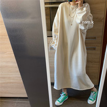 nam kk Korean womens beloved loose lazy pullover mid-length plus velvet dress