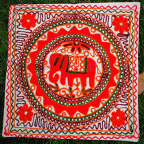 Nepali Auspicious Four Elephant Flowers Handmade Embroidery Bright Sheet Square Holding Pillow Cover Exotic style chair cushion Decorative Cushion