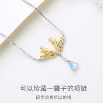All the way to have your deer necklace female sterling silver niche design Moonlight stone choker pendant Elk Horn birthday gift