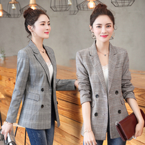 Plaid blazer female Korean version 2021 autumn new casual thin temperament Lady long sleeve long suit