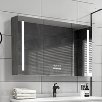 Smart bathroom mirror cabinet Defogging anti-fog LED light Solid wood mirror cabinet Wall-mounted toilet mirror with shelf