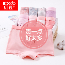 Red bean girl underwear cotton boxer childrens underwear female middle child cute cat girl baby four-corner pants