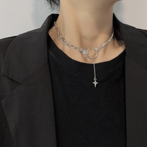 European and American new niche design ins hip-hop style clavicle chain ring cross necklace female personality short necklace