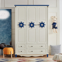 Childrens wardrobe Solid wood modern simple household bedroom cabinet Mediterranean style Boy girl child room wardrobe