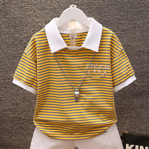 Boy polo shirt striped children t-shirt short sleeve summer clothing 2022 new Korean version big boy with collar pure cotton body shirt 9