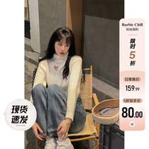 Aunt Barbie Soft Glutinous Ensemble High Collar Sweater Lady Spring 2022 New Warm Hollowed-out Design Sensation with little crowdblouse