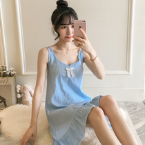 Pajamas female summer Korean version of cotton thin fresh and cute student V-collar nightgown sexy lady home wear