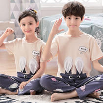 Child Sleepwear Summer Thin Cartoon Baby Girl CUHK Scout short sleeve pure cotton boy Home Suit Suit Kitty