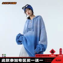 BJHG homemade winter worn tie-dye gradient hooded sweater mens and womens size loose Tide brand couple top specials