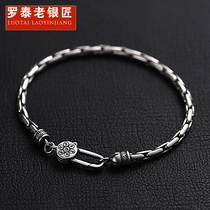 Luotai old silversmith 925 silver mens snake bone chain six character mantras bracelet retro male trend personality niche design sense