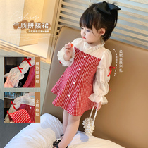 Female Baby Splicing Tandem Dress 2022 Spring New Plaid Retro Elegant Temperament Style Foreign Air Casual Long Dress