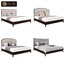 New Chinese Solid Wood Cloth Art Bed Light Extravagant Modern Main Sleeper Twin Beds Hotel Clubhouse room sample room Bedroom furniture