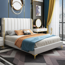 American light lavish genuine leather bed postmodern minimalist double man bed main sleeper solid wood wedding bed 1 8m leather art bed net red furniture