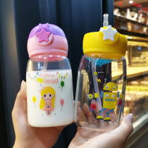 Summer portable students Glass straw cups Men and women Cute Children Kettle Han Edition Kindergarten Baby Water Mug