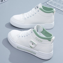 High shoes womens shoes 2021 Autumn New Wild Spring and Autumn Tide ins leisure sports leather explosive small white Autumn Winter