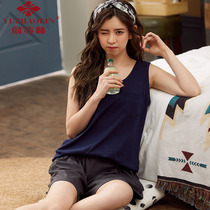 Yu one trillion lin pure cotton pyjamas lady summer thin vest sleeveless shorts big code home for two suits summer