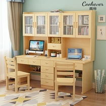 The solid wood double family uses the door desk and bookshelf combination 1 8 to make a computer table for children to learn and write 1 6