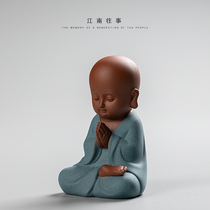 Jiangnan past Colored sand pottery tea Pet Kung Fu tea decoration Tea player house small decoration Cute small Buddha statue small sand mud