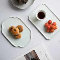 Miyake family tableware White sky blue square plate Chinese simple tea plate Jingdezhen tea and refreshment plate