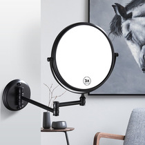 Punch-free all-copper antique makeup mirror black bathroom wall-mounted folding beauty mirror double-sided telescopic magnifying glass