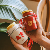 Mini thermos 304 stainless steel thermos girl heart ins cute thermos portable lanyard with blessing