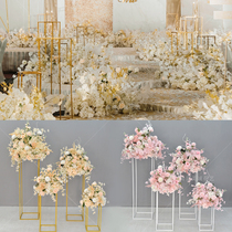 Wedding props wrought iron geometry road guide shelf simulation silk flower decoration wedding hotel stage table window ornaments