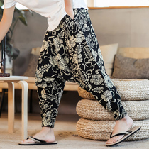 Chinese style mens trousers Tang suit wide-legged bloomers crotch linen ethnic style small feet beach Haren pants