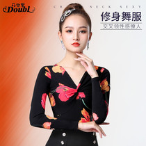 Dampao Womens new v collar Latin dance long sleeve blouses dance outfit Morden Dance Autumn Winter Square Dance Practice