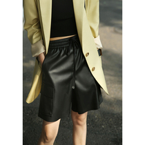 Mogas丨 Bermuda retro modern environmental protection soft leather neutral wind thin pu leather shorts for women to wear outside