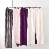 Home trousers autumn and winter new foreign trade womens casual solid color elastic waist drawstring slim body bubble pajama pants 7496