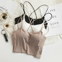 2019 summer with chest pad cross beautiful back sling female outer wear inner backless short open navel sexy bottoming vest
