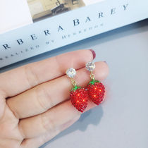 South Korea East Gate s925 silver pin red strawberry earrings full diamond earrings short pendant Cherry earrings