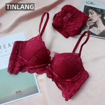 2021 autumn and winter European and American underwear womens side roll with steel ring French lace chest collection bra set
