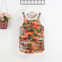 Childrens new ice-scarred vest boy sleeveless shorts suit Fashion girl sleeveless children Two sets in childrens sleeveless childrens clothes