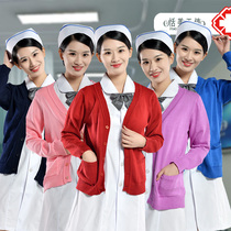 Nurse sweater womens coat cardigan outside knitted plus velvet thickened warm wool doctors clothing beauty salon work clothes