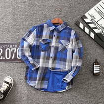 New boy Spring and Autumn long sleeve cotton shirt childrens check long sleeve shirt big child cotton casual childrens shirt