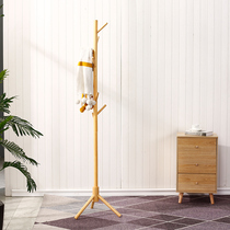 Hanger Floor-to-ceiling bedroom coat rack Solid wood hanger household clothes rack Simple single pole shelf hanging bag rack