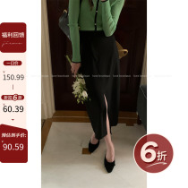 Lune front open fork black half body skirt autumn high waist ocean gas small sub medium length A character slim shade skirt