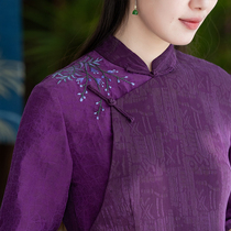 Strange flowers bloom orchid (drunken flowers) summer embroidered retro fragrant cloud yarn cheongsam (silk crown music crepe)