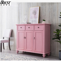 Mediterranean solid wood foyer shoe cabinet American door locker household living room porch pastoral multi-layer storage furniture