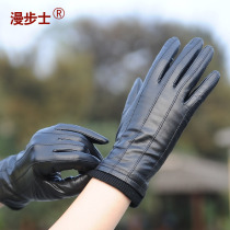 Strollers leather gloves Womens winter cycling thickened leisure Korean version of womens split-finger sheepskin riding gloves Men