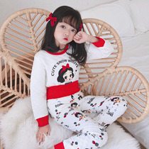 Girls pajamas autumn and winter new princess suit Childrens baby cute cartoon thickened padded cotton pure cotton home clothes winter