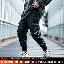 Xiaobin national tide autumn and winter function wind pants male loose Tide brand small foot pants multi-pocket ribbon toe pants tide