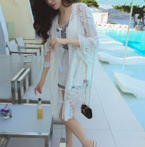 New lace embroidered cardigan swimsuit womens outer bikini blouse jacket Bali seaside vacation
