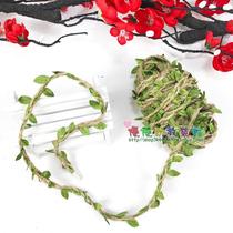 Kindergarten handmade decoration material simulation green leaf hemp rope DIY handmade rope Silk cloth green leaf pain 10 meters winding rope