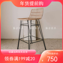 Ins high stool bar chair bar front desk bar chair outdoor leisure rattan chair garden terrace outdoor seat iron art