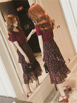 Tide brand Ocnltiy summer new slim seaside vacation suit mid-length dress short-sleeved knee-length skirt