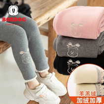 Babu bean girls leggings plus velvet thickening autumn and winter baby all-in-one velvet childrens foreign-style outer wear thin velvet long pants