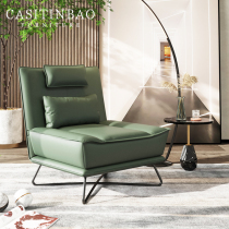 Nordic Small Family Style Living Room Ink Green Single Leather Sofa Iron Art Bedroom Bookroom Hotel Apartment Folk Sleeping Sofa chair