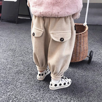 2021 Childrens spring and Autumn wide leg trousers 1 male and female children newborn baby corduroy pants 3-year-old baby Korean PP pants